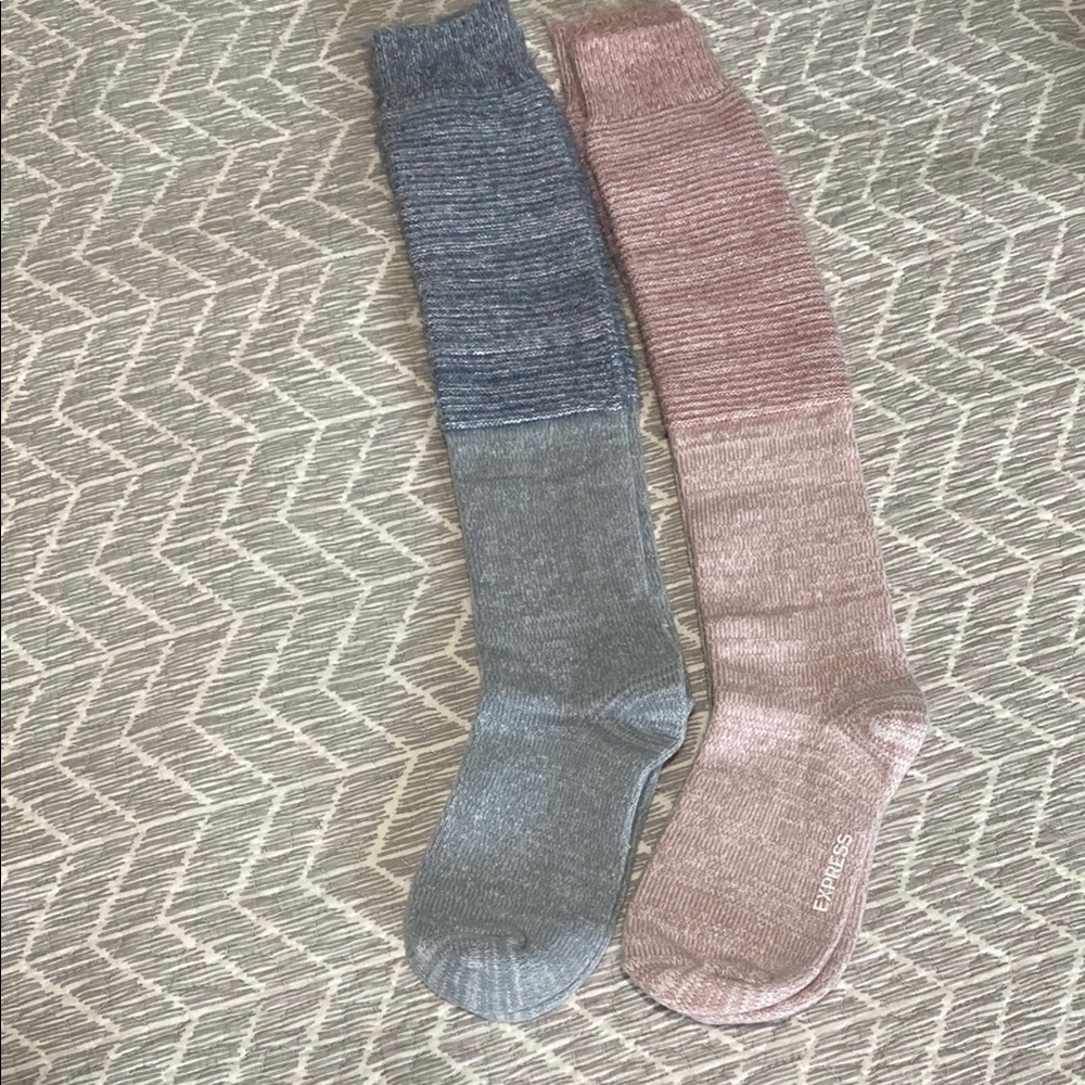 Express Women's Knee-High boot Socks - Shark Blue and Soft Pink- set of 2 NWOT